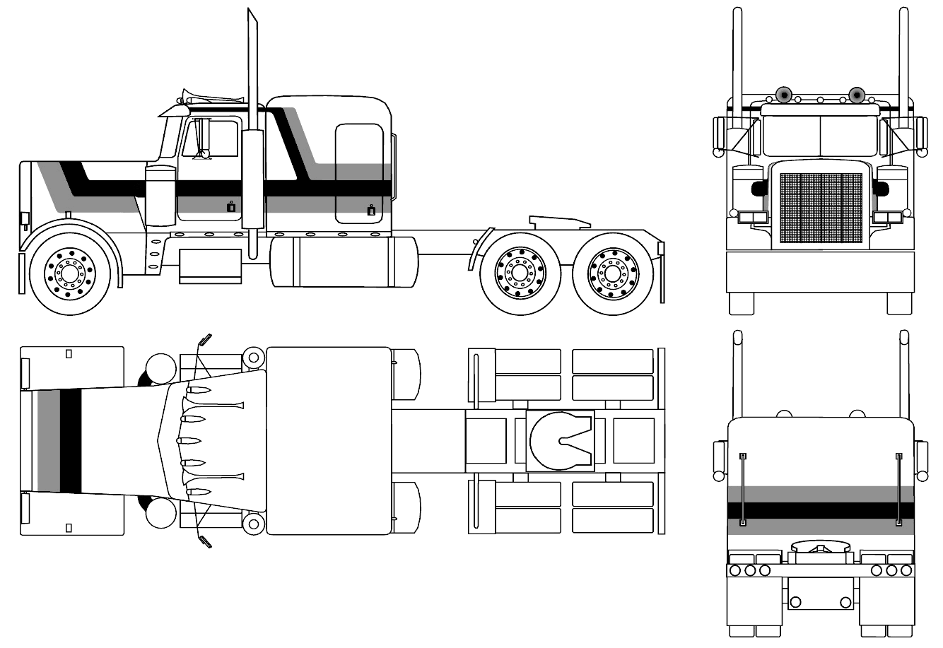 1967 Peterbilt 359 Heavy Truck blueprints free Outlines