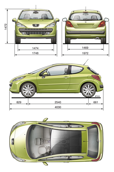 2007 Peugeot 207 CC Cabriolet blueprints free - Outlines