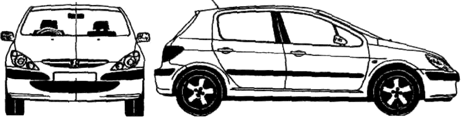 2001 Peugeot 307 5-Door Hatchback Blueprints Free - Outlines