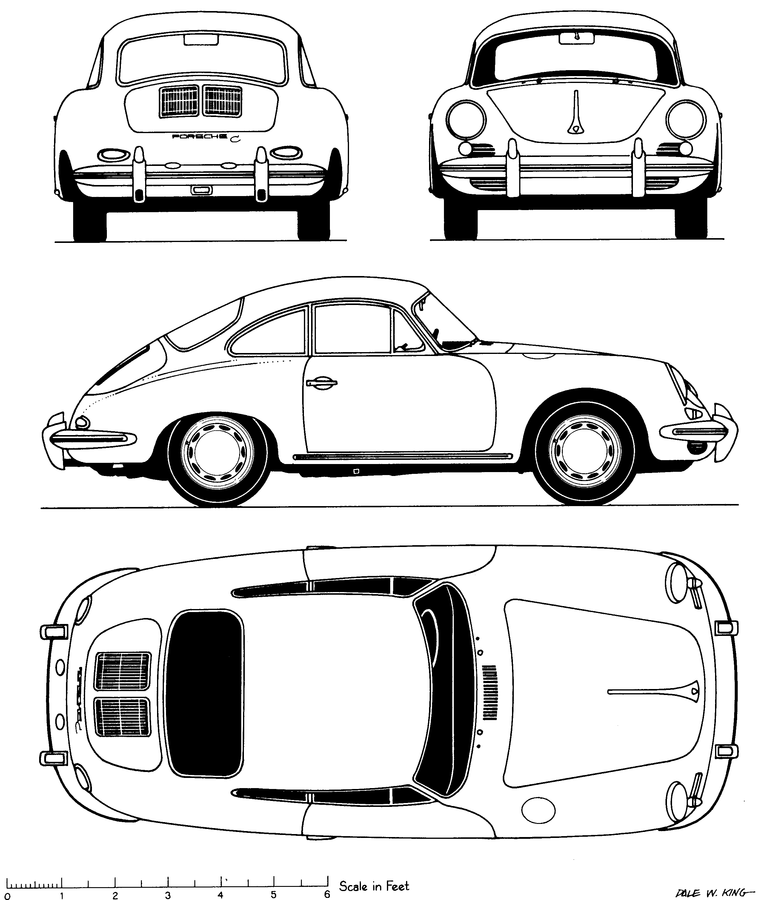Porsche 356 B Coupe 1959 Konstruktionszeichnung/ Blueprint. 