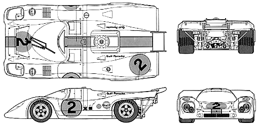 1971 Porsche 917K Daytona Coupe blueprints free - Outlines
