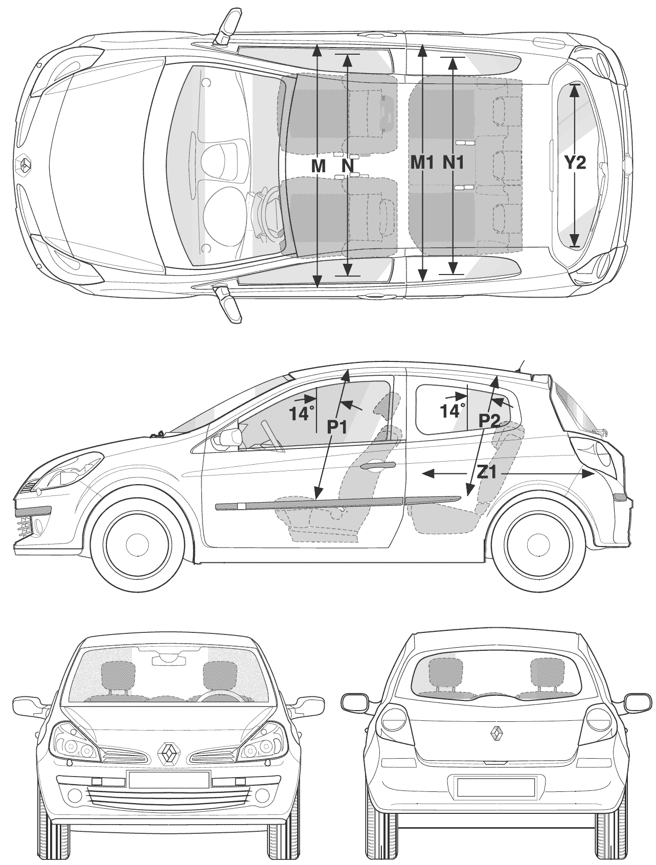 2006 Renault Clio III Hatchback blueprints free Outlines