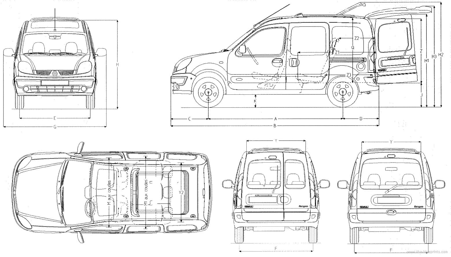 2004 Renault Kangoo Minivan Blueprints Free Outlines