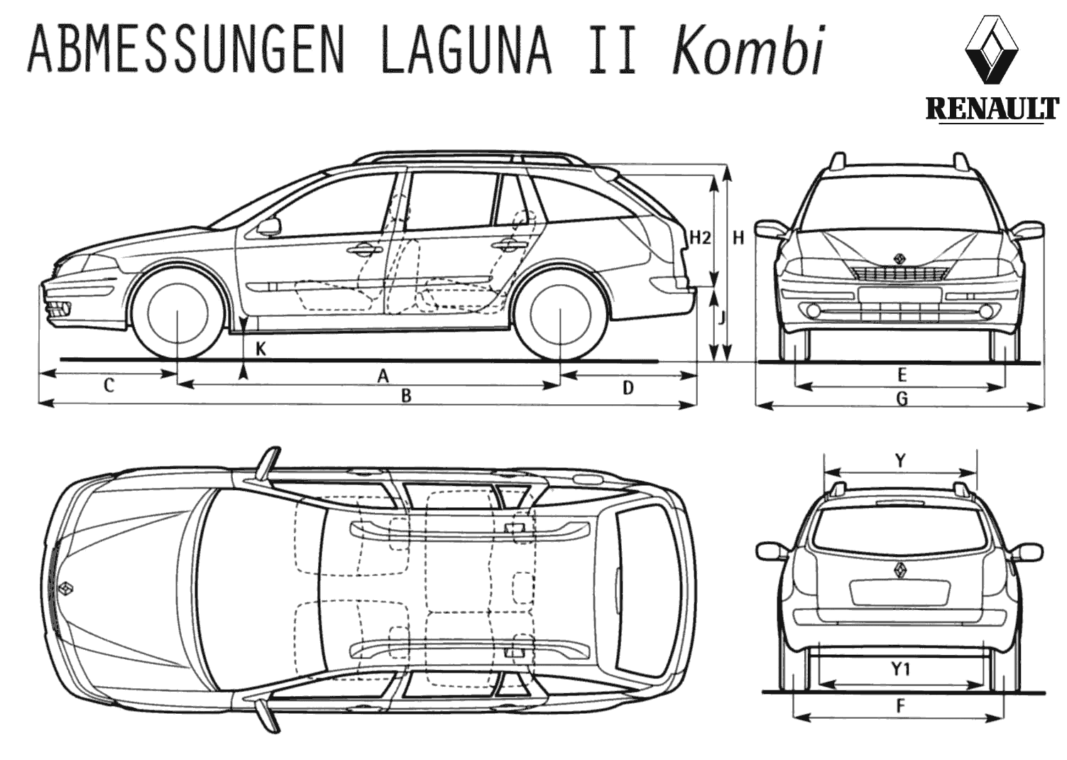2000 Renault Laguna II Kombi Wagon blueprints free Outlines