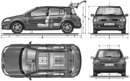 2007 Renault Megane II Hatchback blueprints free - Outlines