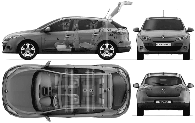 2009 Renault Megane III Hatchback v2 blueprints free - Outlines