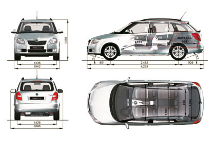 2007 Skoda Fabia I (6Y) Wagon blueprints free - Outlines