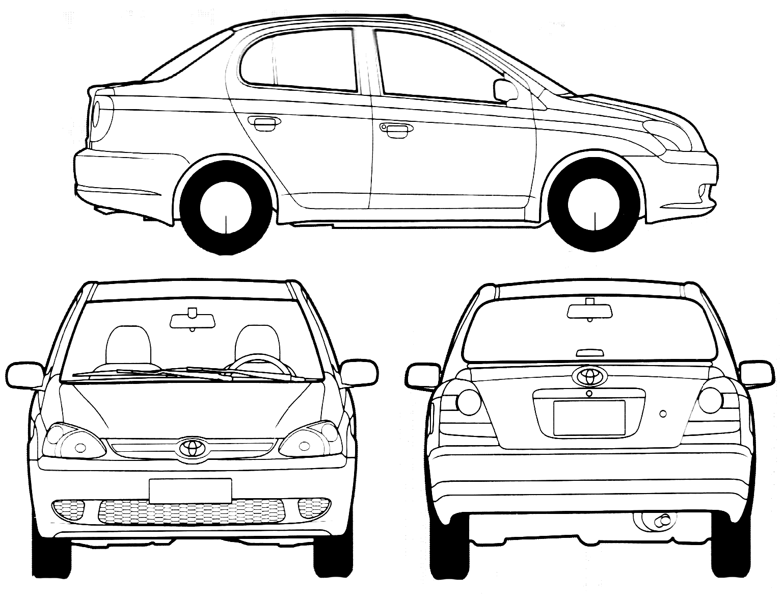 2006 Toyota Yaris Sedan blueprints free  Outlines