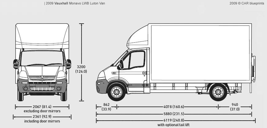 2009 Vauxhall Movano LWB Luton Van V2 Blueprints Free Outlines