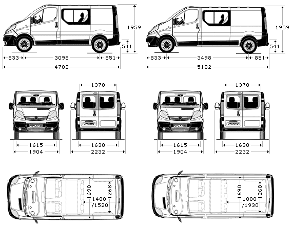 2001 Vauxhall Vivaro Double Cab Van blueprints free - Outlines
