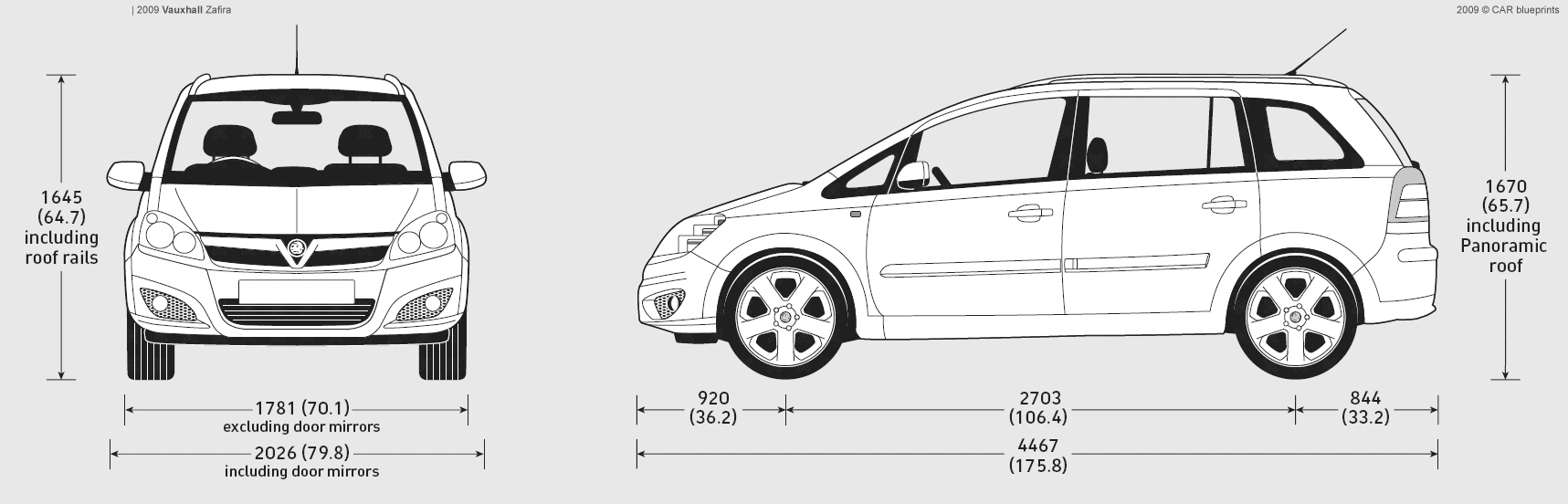 2009 Vauxhall Zafira Minivan Blueprints Free Outlines