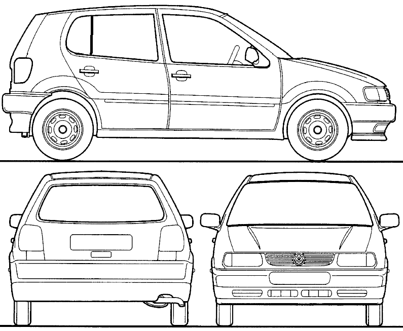 2001 Volkswagen Polo III (6N) 5door Hatchback blueprints free  Outlines