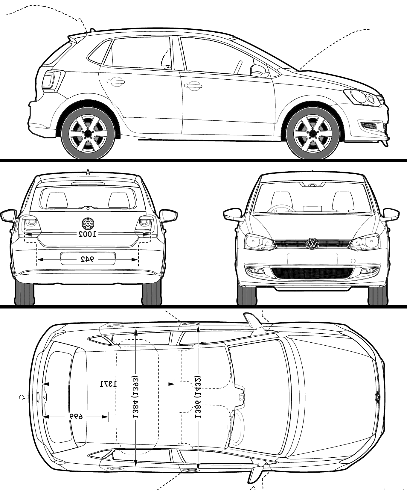 2009 Volkswagen Polo V (6R) 5-door Hatchback blueprints free - Outlines