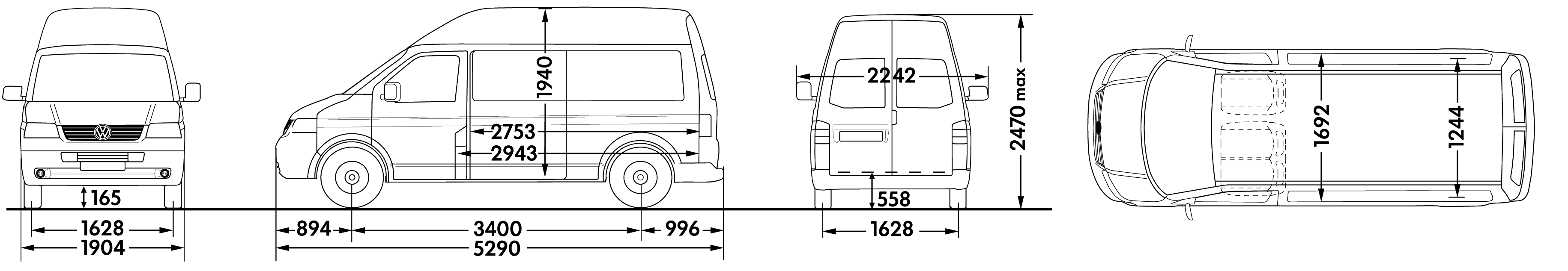VW Transporter T5 with dimensions