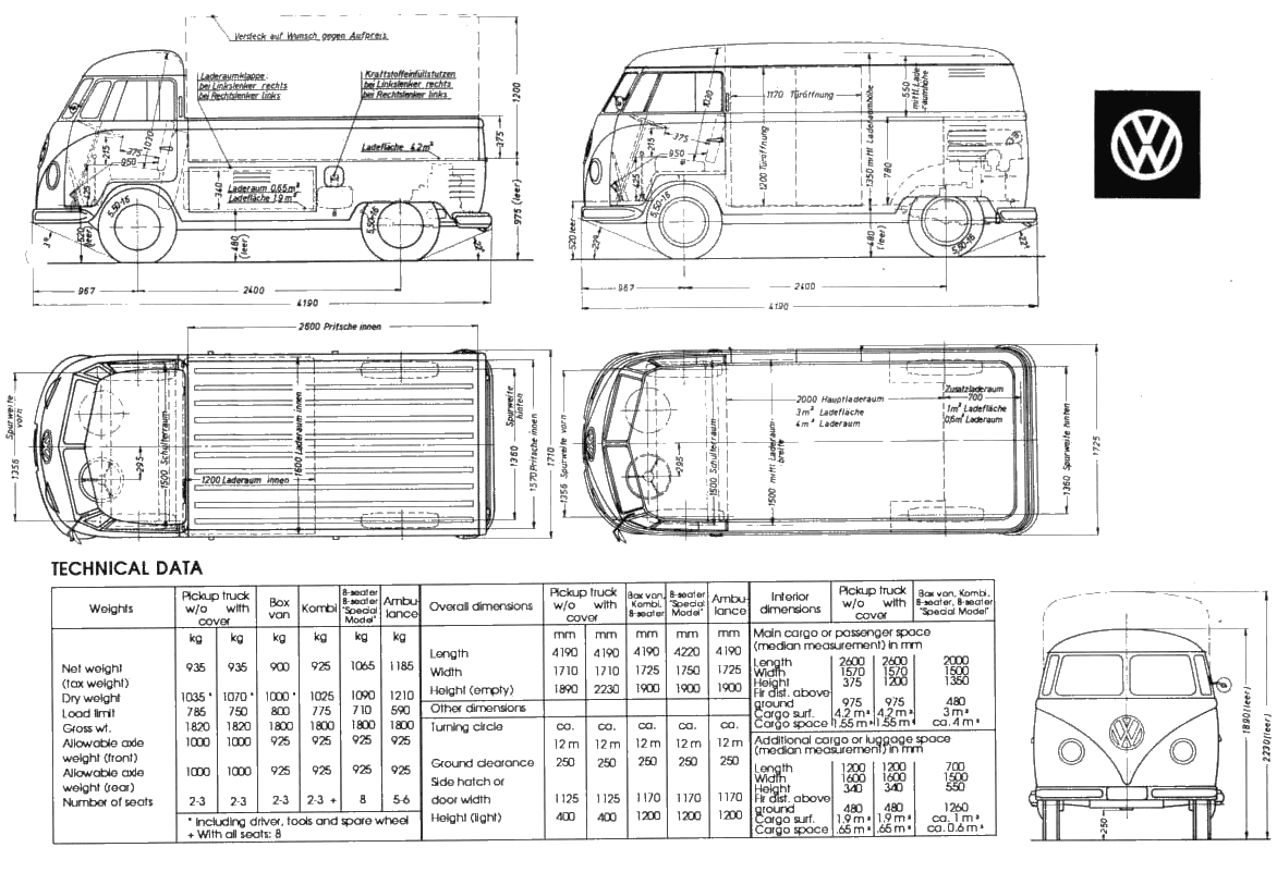 1951 Volkswagen Microbus Bus blueprints free Outlines