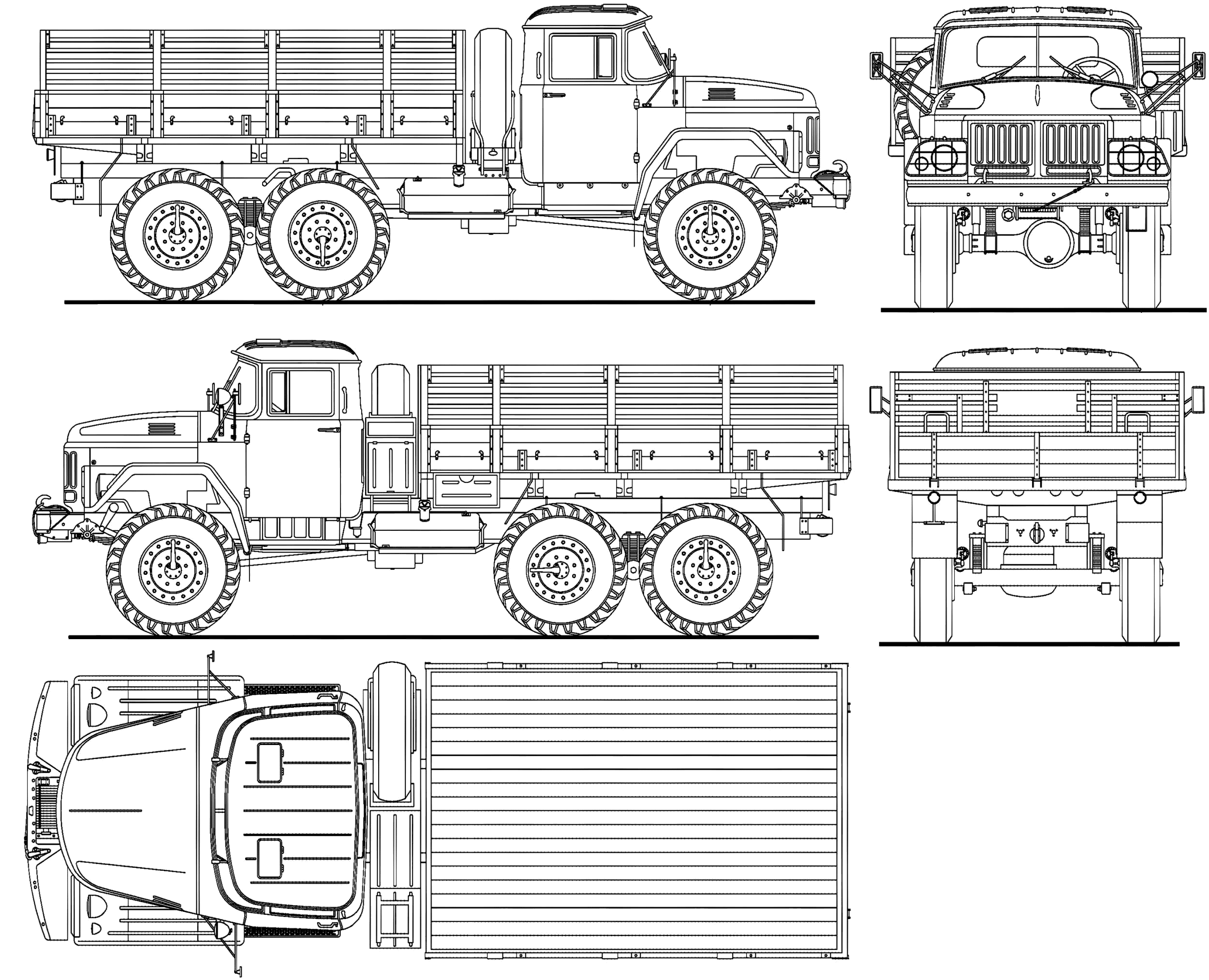 1966 ZIL 131 Heavy Truck v4 blueprints free - Outlines