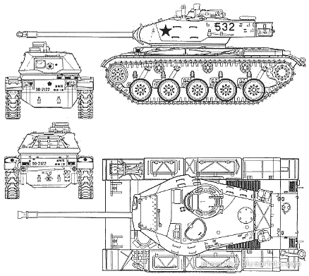 M41 Walker Bulldog blueprints free - Outlines