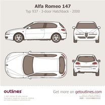 2000 Alfa Romeo 147 Typ 937 3-door ∙ Top View Hatchback blueprint