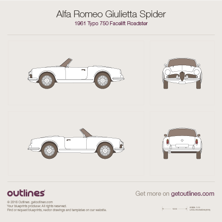 1961 Alfa Romeo Giulietta Spider Typo 750 Roadster blueprints and drawings