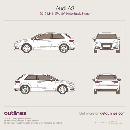 2012 Audi A3 Typ 8V Hatchback blueprints and drawings
