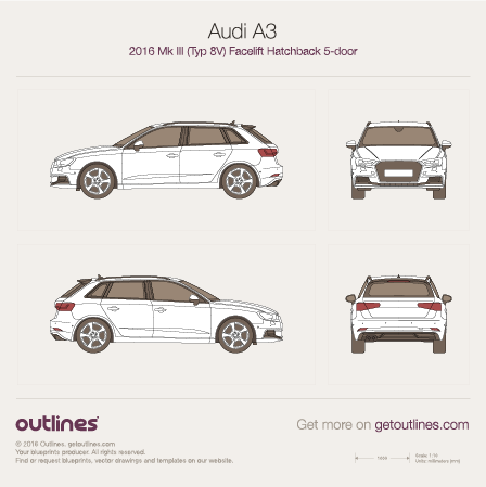 2016 Audi A3 Typ 8V Hatchback blueprints and drawings