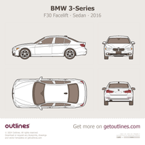 2016 BMW 3-Series F30 Facelift Top View Sedan blueprint