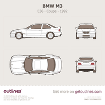 1992 BMW M3 E36 Top View Coupe blueprint