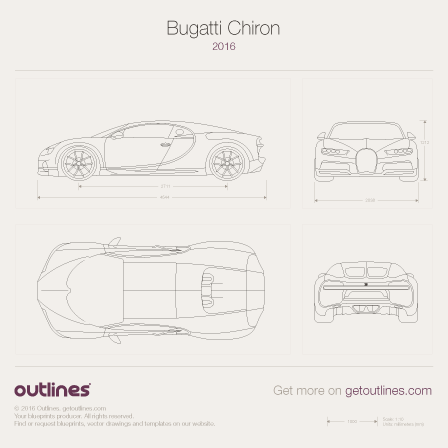2016 Bugatti Chiron Outlined Wireframed Plans Coupe blueprint