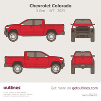 2023 Chevrolet Colorado 3 Gen LT Red Pickup Truck blueprint