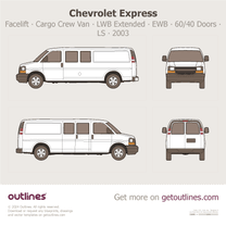 2003 Chevrolet Express Cargo Crew Van ∙ Facelift '03 LWB Extended ∙ EWB ∙ 60/40 Doors ∙ LS ∙ 2nd-row seat option Van blueprint
