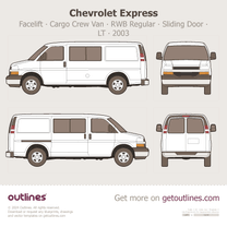 2003 Chevrolet Express Cargo Crew Van ∙ Facelift '03 RWB Regular ∙ Sliding Door ∙ LT ∙ 2nd-row seat option Van blueprint