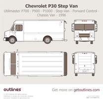 1996 Chevrolet P30 Step Van ∙ Utilimaster P700 ∙ P900 ∙ P1000 ∙ Step-Van ∙ Top View Van blueprint