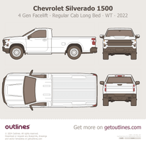 2022 Chevrolet Silverado 1500 4 Gen Facelift Regular Cab Long Bed ∙ WT ∙ Top View Pickup Truck blueprint