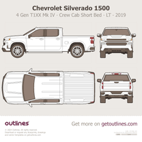 2019 Chevrolet Silverado 1500 4 Gen Crew Cab Short Bed ∙ LT ∙ LTZ ∙ Trail Boss ∙ High Country ∙ Top View Pickup Truck blueprint