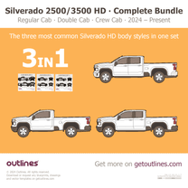 2025 Chevrolet Silverado 2500HD 3 in 1 Bundle ∙ $59 instead of $72 Including Regular, Double, and Crew Cab Pickup Truck blueprint