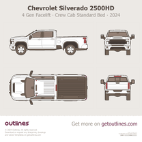 2024 Chevrolet Silverado 2500HD 4 Gen Facelift Crew Cab Standard Bed ∙ LT ∙ Custom ∙ Top View Pickup Truck blueprint