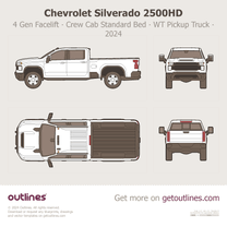 2024 Chevrolet Silverado 2500HD 4 Gen Facelift Crew Cab Standard Bed ∙ WT ∙ Top View Pickup Truck blueprint