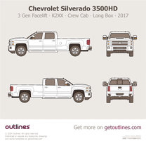 2017 Chevrolet Silverado 3500HD 3 Gen Facelift Crew Cab Long Box Pickup Truck blueprint