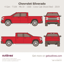 2019 Chevrolet Silverado 1500 4 Gen T1XX Mk IV Crew Cab Shord Bed Red Pickup Truck blueprint