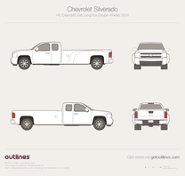 2006 Chevrolet Silverado HD Extended Cab Long Box Double Wheels Pickup Truck blueprint