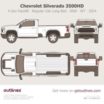 2024 Chevrolet Silverado 3500HD 4 Gen Facelift SRW ∙ Regular Cab Long Bed ∙ WT ∙ Top View Pickup Truck blueprint