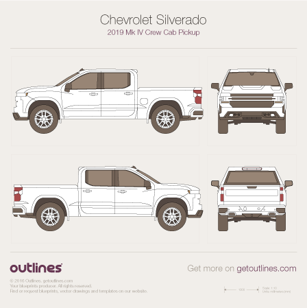 2019 Chevrolet Silverado Mk IV Crew Cab Standard Box Pickup Truck blueprint