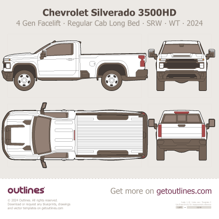 2024 Chevrolet Silverado 3500HD 4 Gen Facelift Pickup Truck blueprints and drawings