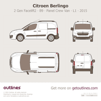 2015 Citroen Berlingo Facelift ∙ Panel Crew Van L1 ∙ Top View Van blueprint