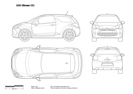 2010 Citroen DS3 Hatchback blueprints and drawings