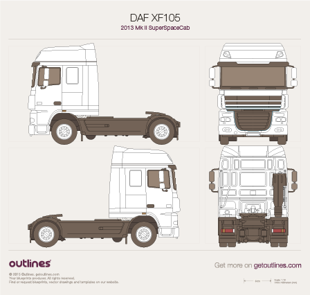 2013 DAF XF105 Mk II Super Space Cab 4x2 3800 Heavy Truck blueprint