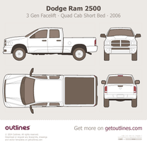 2006 Dodge Ram 2500 3 Gen Facelift DR/DH Quad Cab Short Bed ∙ Top View Pickup Truck blueprint