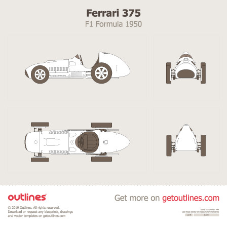 1950 Ferrari 375 F1 Formula blueprints and drawings