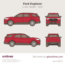 2025 Ford Explorer 6 Gen Facelift Red SUV blueprint