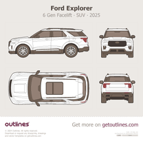 2025 Ford Explorer 6 Gen Facelift Top View SUV blueprint
